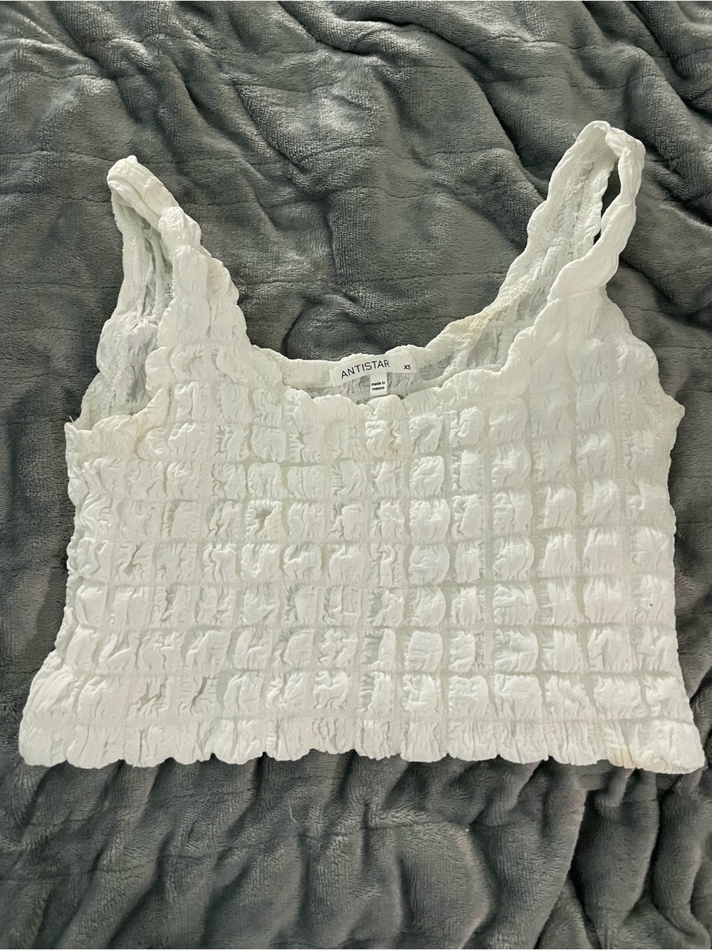 Antistar White Smocked Crop Tank